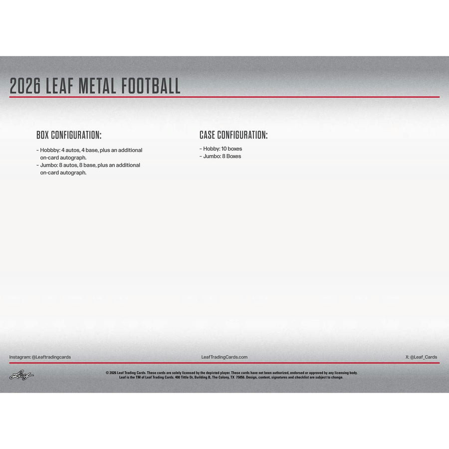 2026 Leaf Metal Football Hobby Jumbo 8-Box Case - Image 13