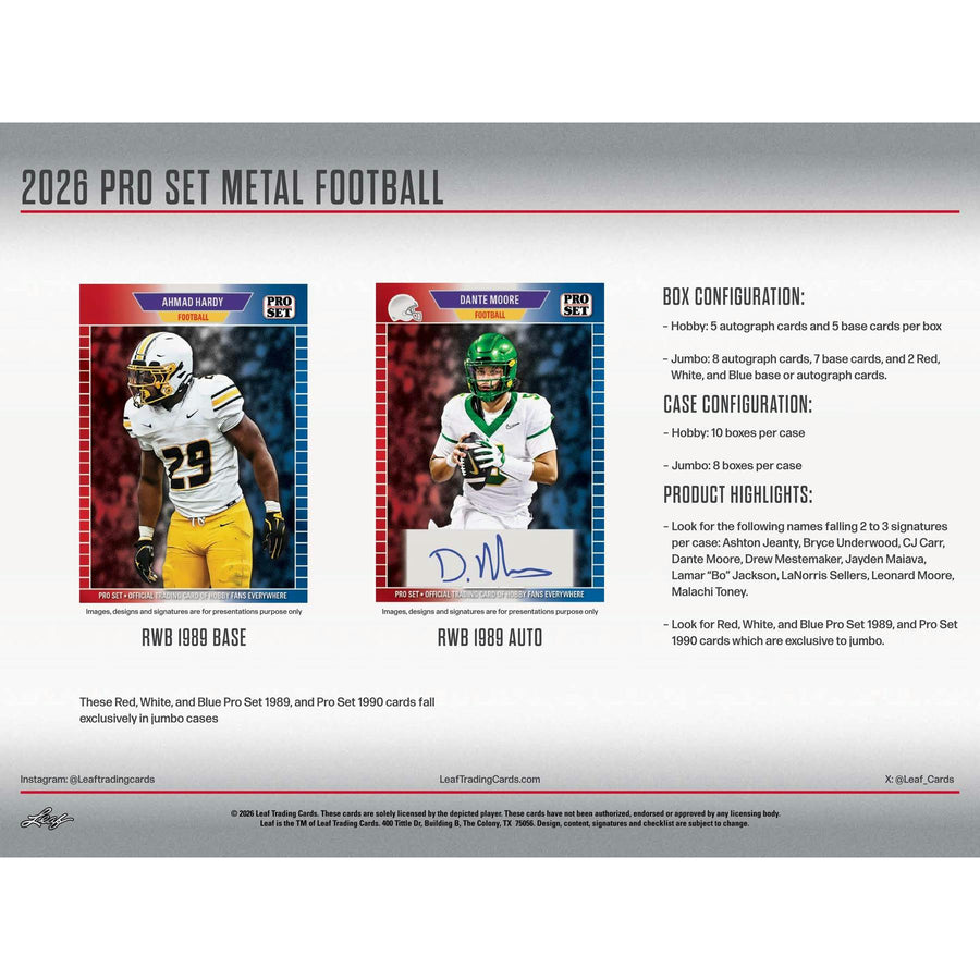 2026 Leaf Pro Set Metal Football Hobby 10-Box Case - Image 13