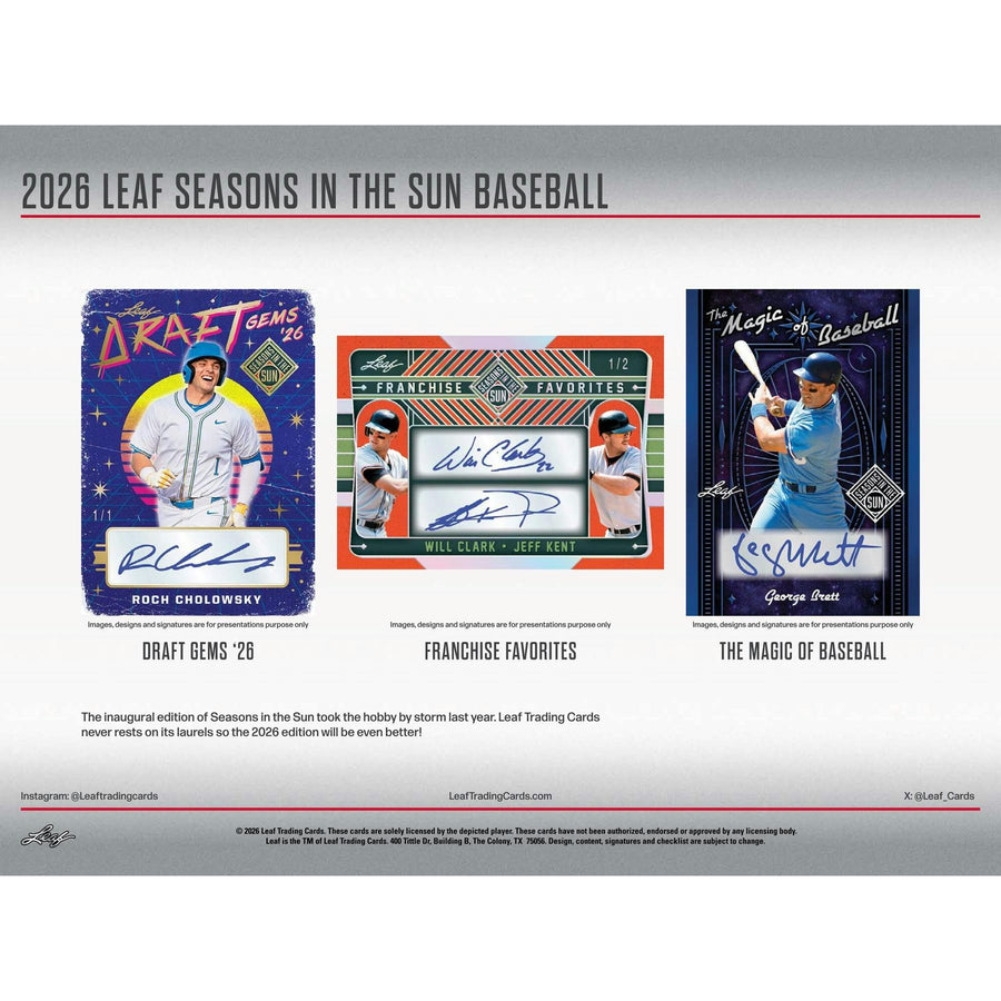 2026 Leaf Seasons in the Sun Baseball Hobby 10-Box Case - Image 8