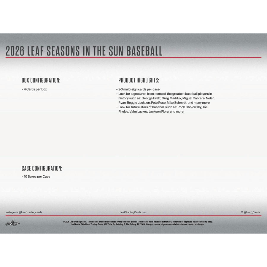 2026 Leaf Seasons in the Sun Baseball Hobby 10-Box Case - Image 11