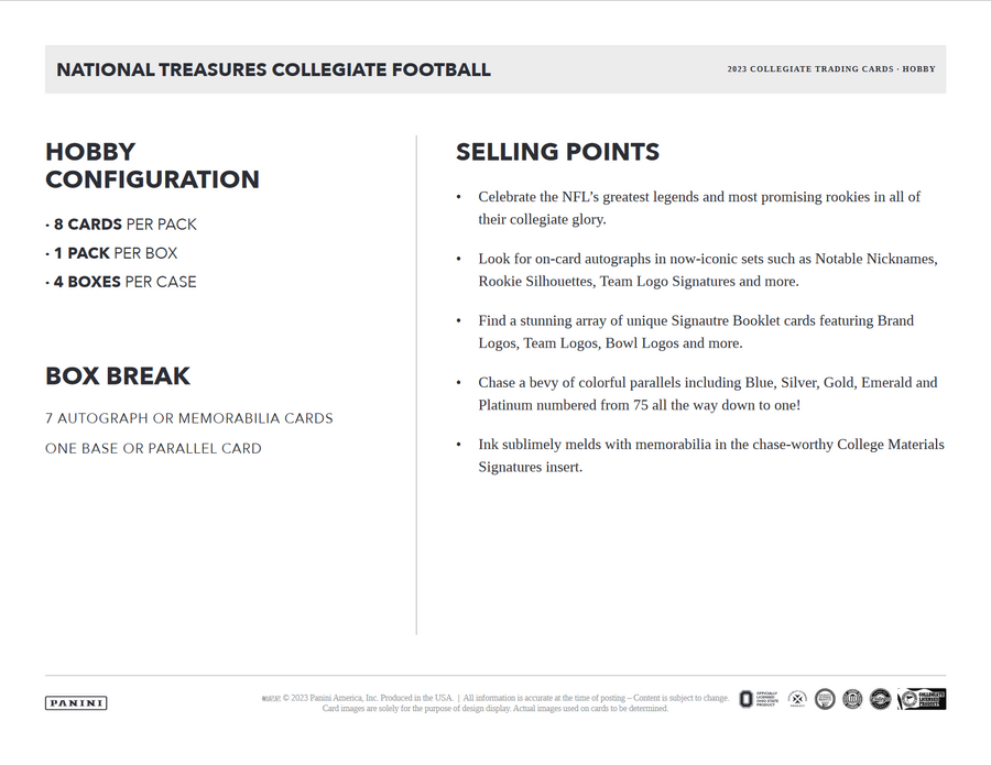 2023 Panini National Treasures Collegiate Football Hobby 4 Box Case - Image 5